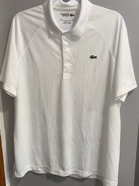 Lacoste White Men's Short-Sleeve Polo with Green Crocodile Logo
